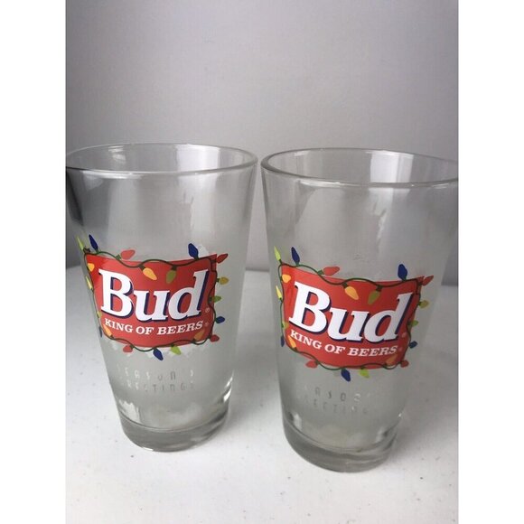Set Of 6 Budweiser Seasons Greetings Bud King Of Beers & Bud Light Glasses - Picture 3 of 7